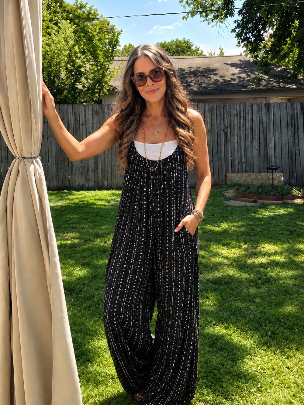 Black Printed Maxi Romper With Pockets